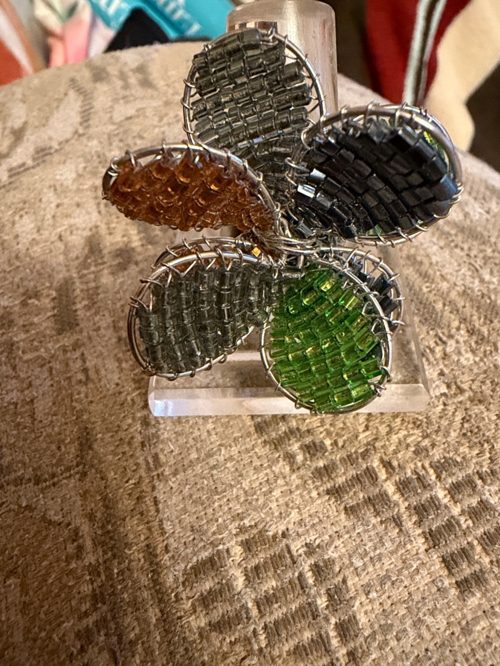 Handcrafted seed bead Flower ring adjustable band! Statement jewelry brand new
